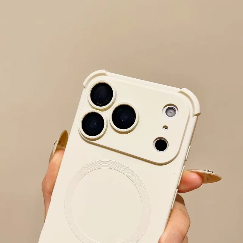 Luxurious 4-Corner MagSafe Shockproof Case with Wireless Charging and Lens Cover