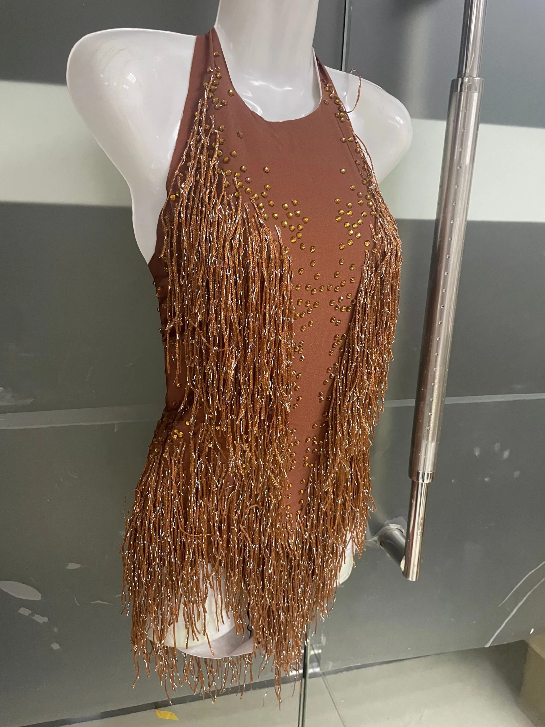 Sparkly Crystals Fringe Bodysuit Women DJ Jazz Dance Costume With Rhinestones Stage Performance Nightclub Show Outfit Rhinestones Dress Dance Dress