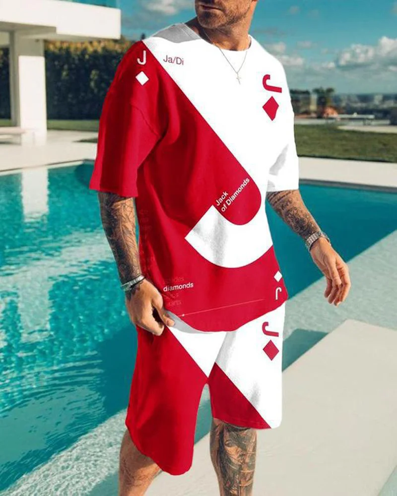 Summer New Fashion Tracksuit For Men Short Sleeve T Shirt Shorts 2 Piece Set Outfits Casual Trendy Sportwear Oversized Clothes