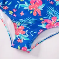 2024 Summer European And American Style Girls One-piece Swimsuit 4-12Years Kids Long Sleeves Broken Flowers Print Bathing Suit 6