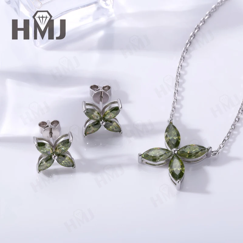 Moissant D Farbe Ohrringe Halskette für Frauen Marquise Cut Flower Diamond 925 Sterling Silber Hochzeitsschmuck mit Zertifikaten – Detail 8