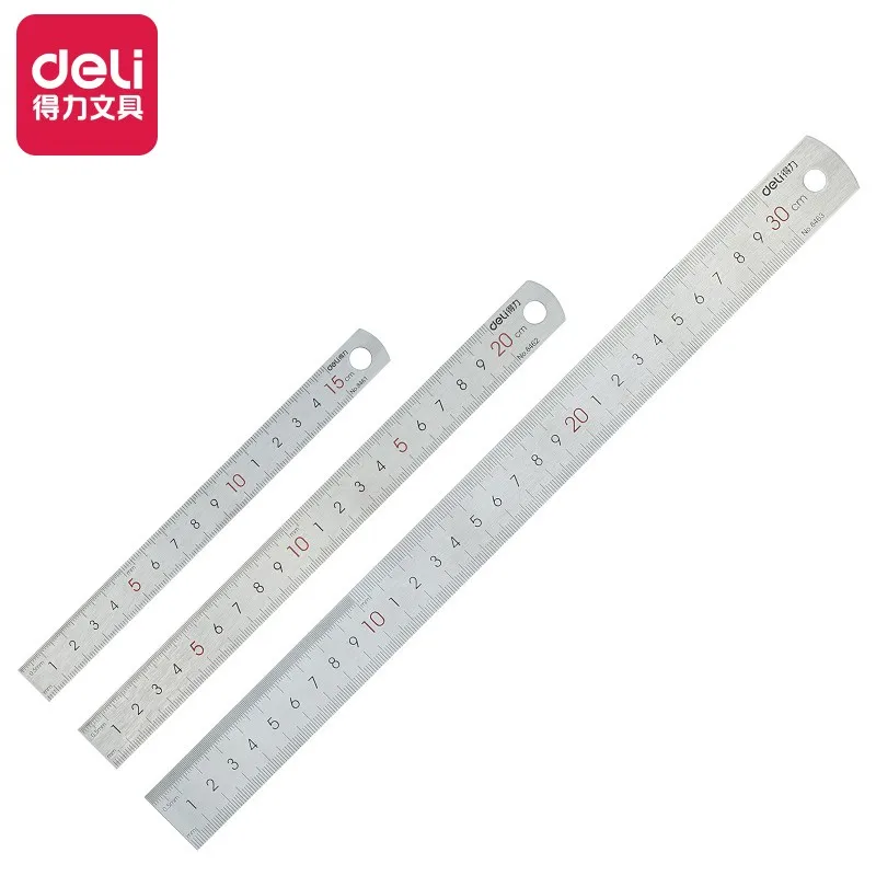 Deli Stainless Steel Ruler 15/20/30/50cm for Students And Woodworkers Straight Edge Measuring Tool for Drawing And Drafting