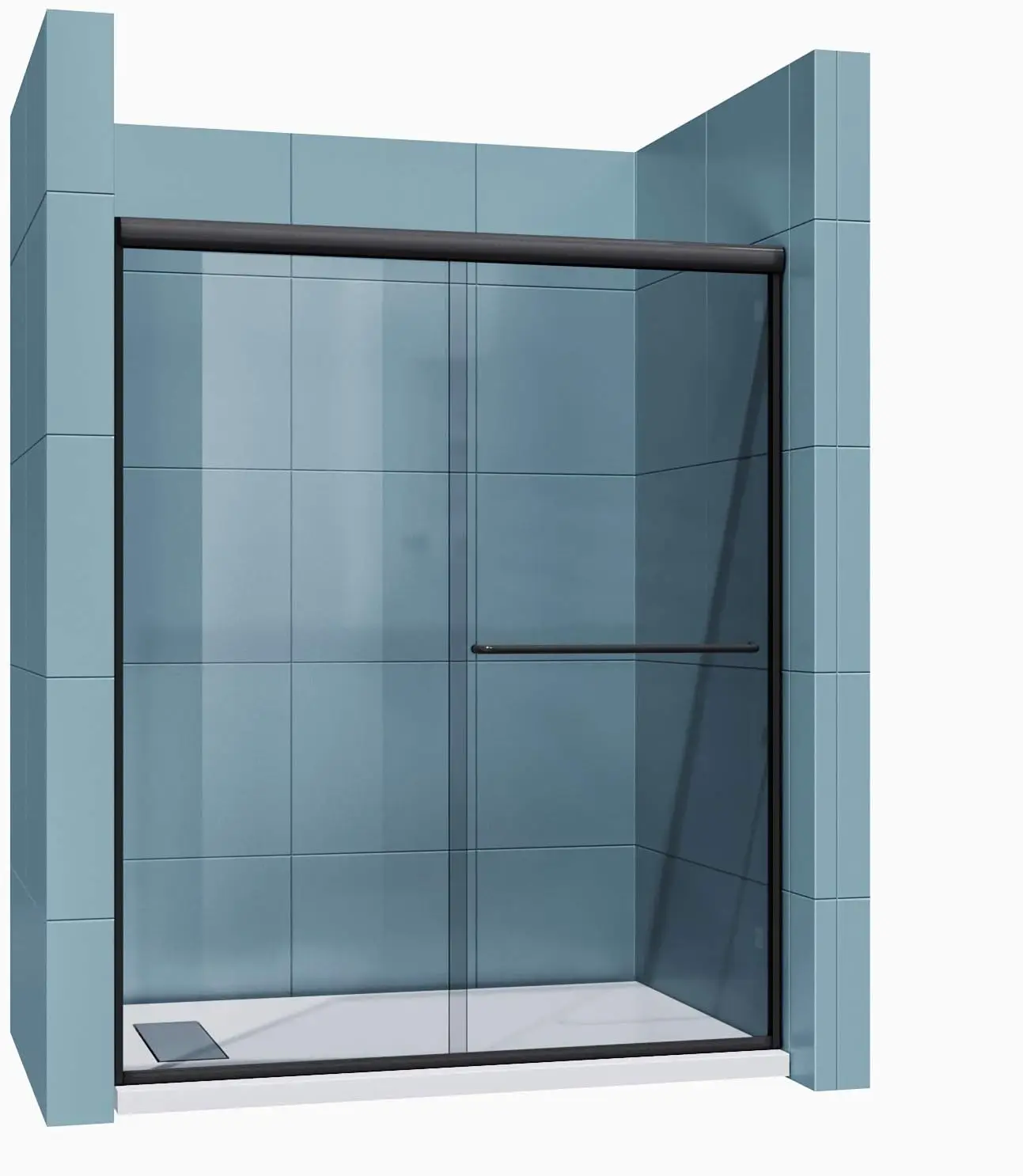 Sliding Shower Door Shower Door Clear Glass Semi Frameless Enclosure Stainless Steel Hardware Black Finish Bypass Glass