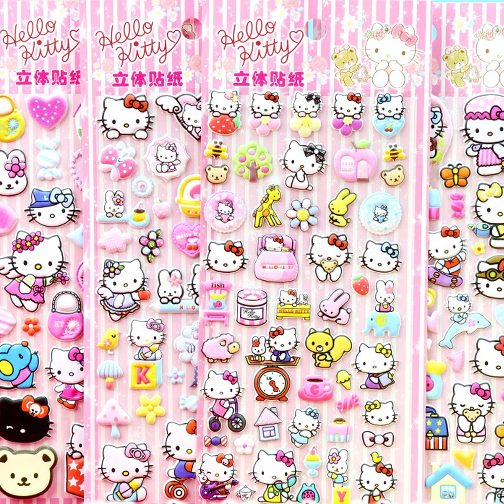 

Kawaii Cartoon Hello Kitty 3D Bubble Sticker Anime Sanrio Decals Cute Children Reward Puffy Sticker for Kids Stationery Supplies