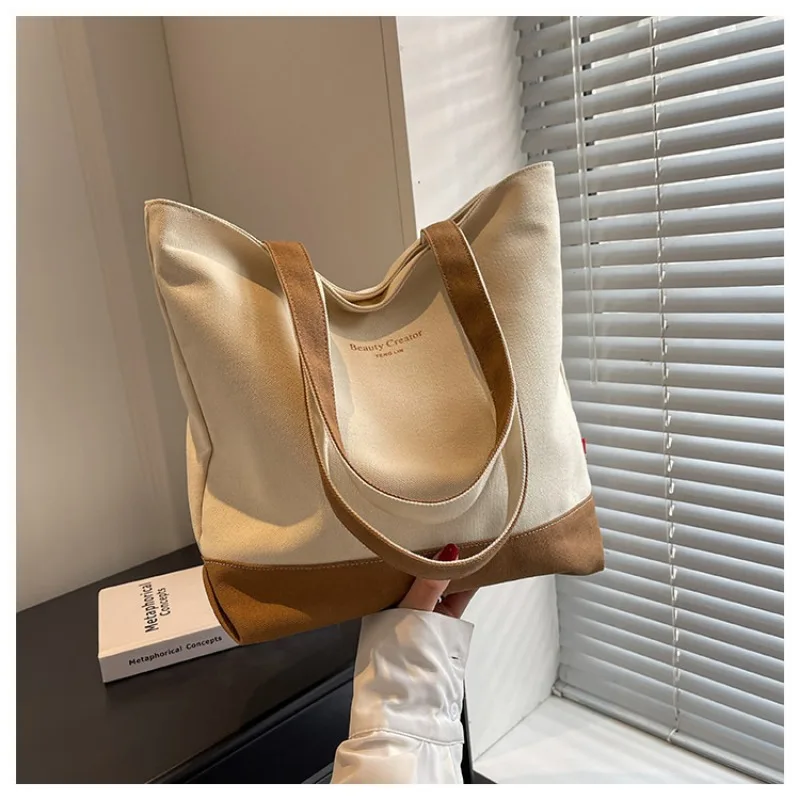 Shoulder Bag Canvas Solid Color Tote Casual Student Daily Commute Large Capacity Storage Bag 2023 NEW Hangbag Trend All-match