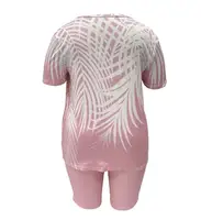 Plus size women's fashion casual vacation short sleeve set with printed top and solid color bottom. - Image 3