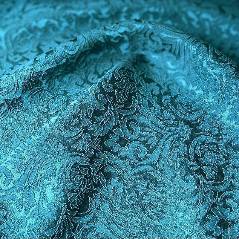 

Embossed Jacquard Fabric with Peacock Blue Flower Design Sewing Material Cheongsam Dress Garment Fabric 150cm Sold By The Meter