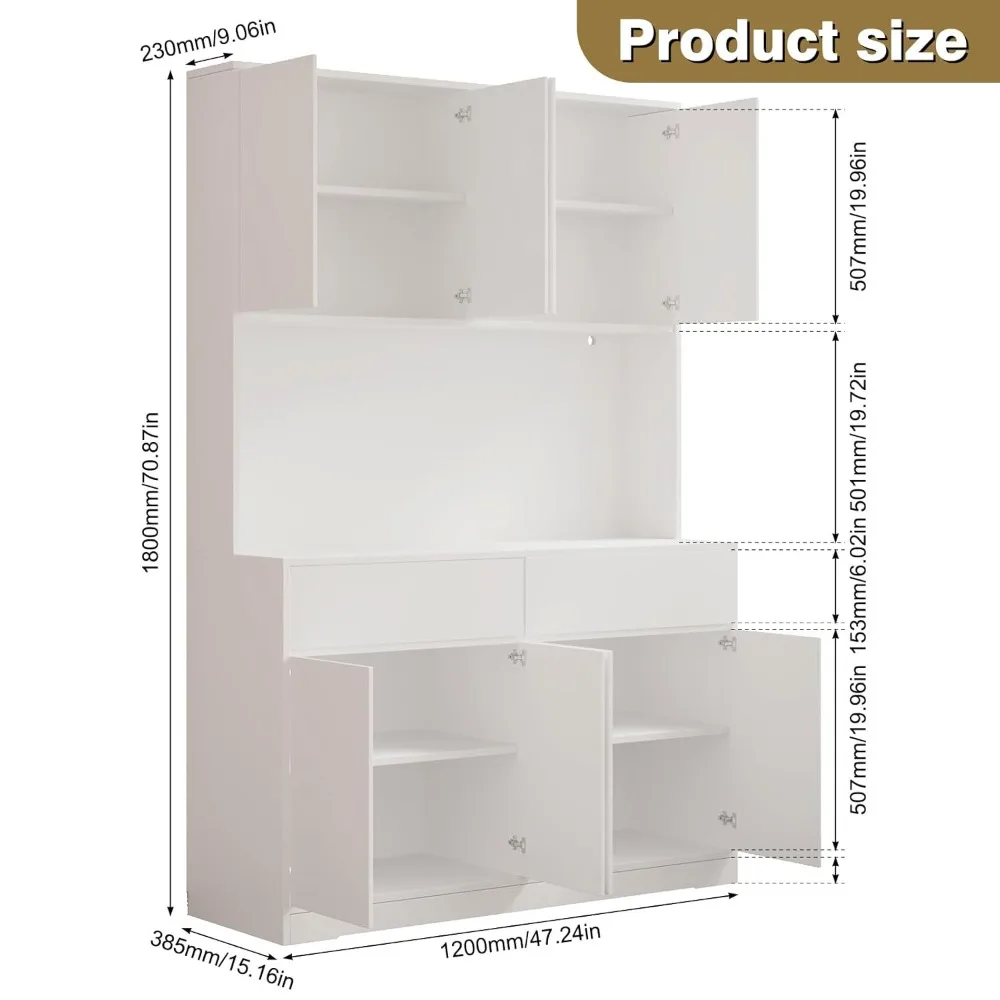 71" Tall 47" Wide Large Kitchen Pantry Storage Cabinet W/ Power Outlet,Led Light, Kitchen Hutch Pantry Cabinet W/ 2, Customized 2