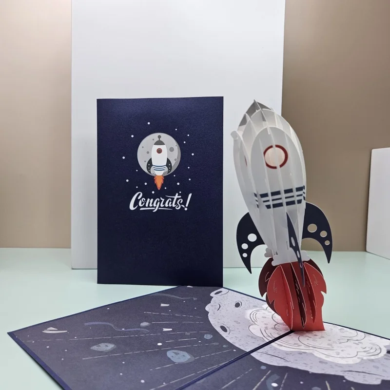 3D Space Astronaut Greeting Card Astronaut Planet Star Rocket Birthday Paper Cards Congratulations Children's Day Father Day greeting cards