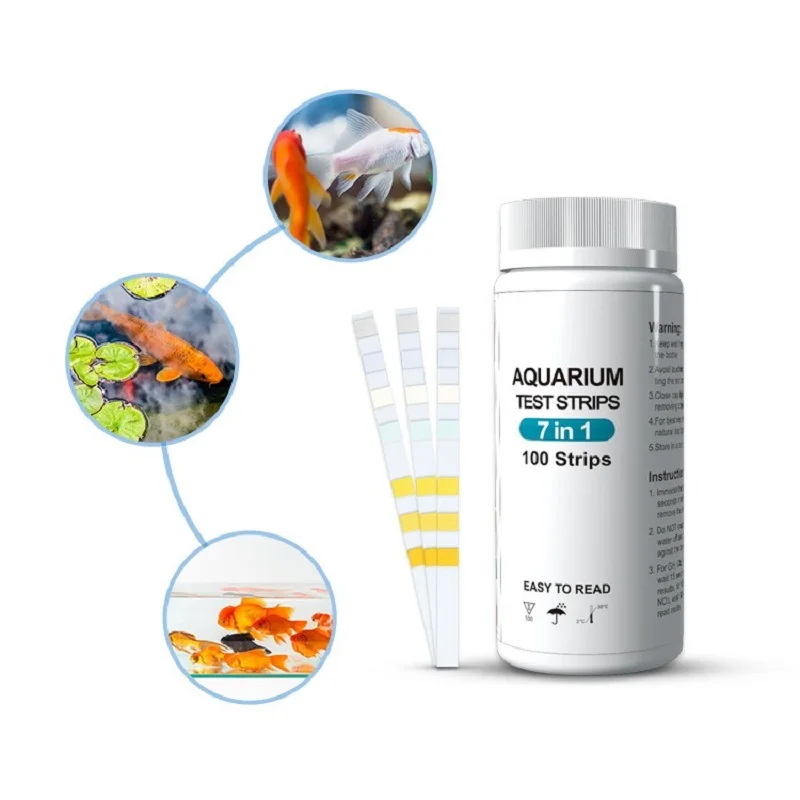 100Pcs Aquarium Test Strips Water Quality Test Strip 7/in1 Fish Tank Kit Freshwater Saltwater Aquarium Water pH Strips