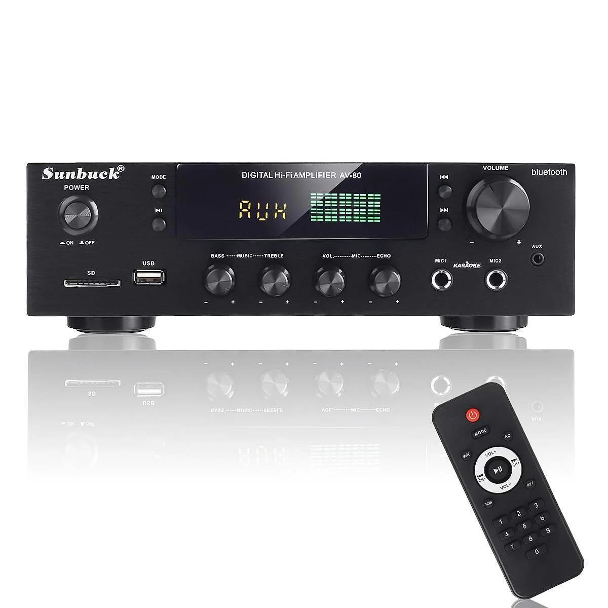 

Усилитель мощности для домашнего кинотеатра, 2000 Вт, Hi-Fi, bluetooth, стерео, аудио, караоке, FM-приемник, USB, SD, 2 входа для микрофона