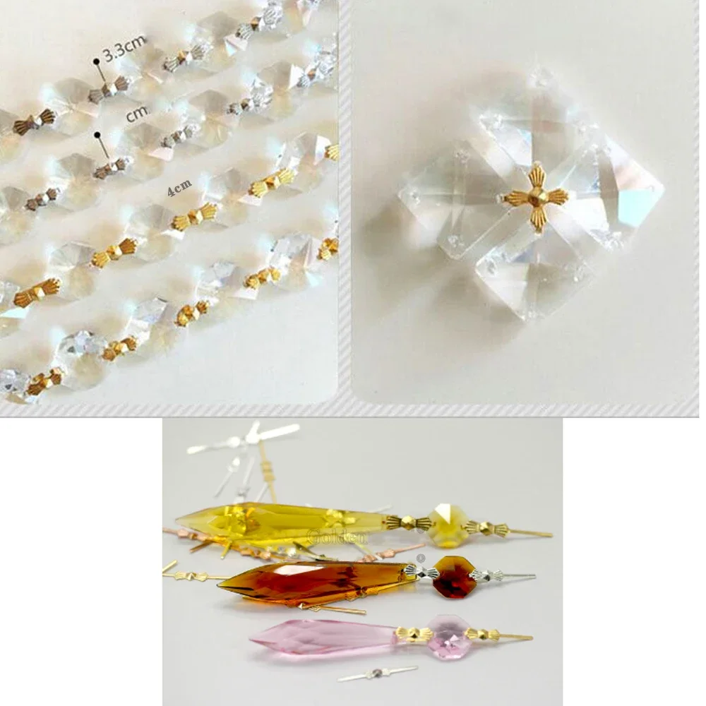100PCS CHANDELIER LAMP PARTS CRYSTAL BEAD METAL CONNECTOR GOLDEN BOWTIE PIN