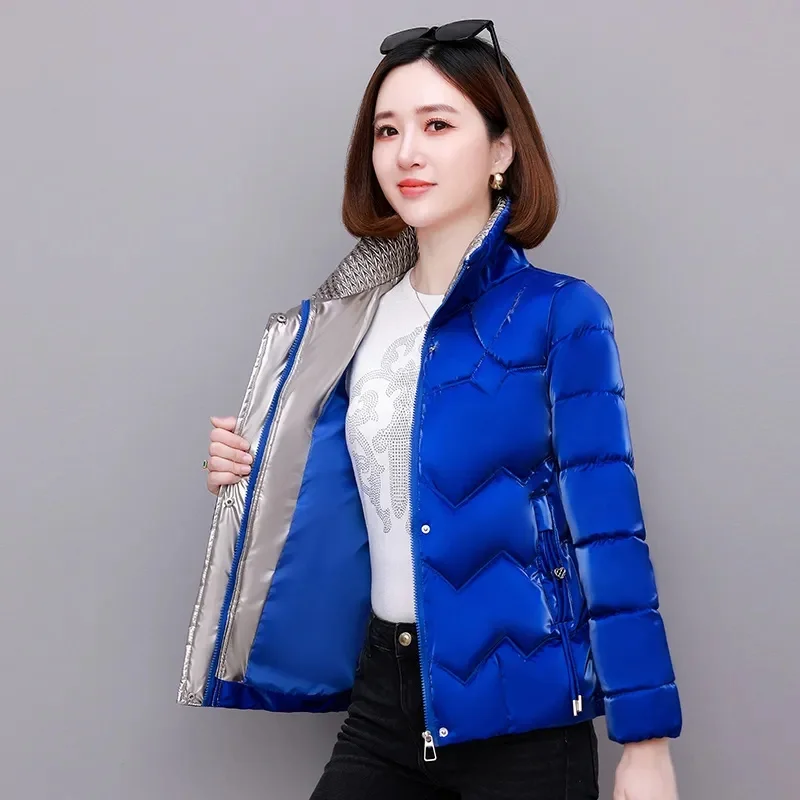 

Bright Washable Cotton-Padded Jacket Women Short Parkas 2023New Warm Cotton Padded Coat Grade Joker Outwear Thickened Female Top
