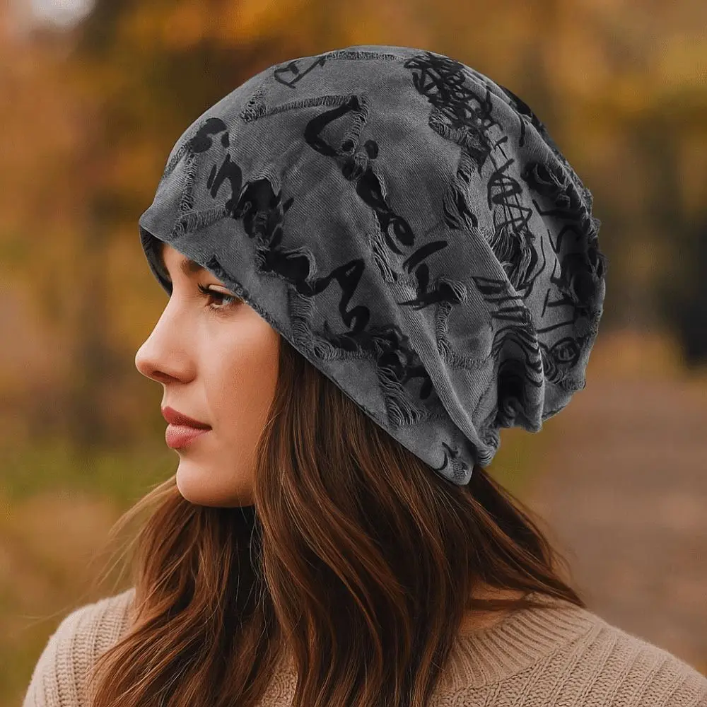 Thin Bonnet Letter Print Beanie Loose Style Wasteland Style Hip Hop Beanies Streetwear Design Vintage Beanie Casual Headwear