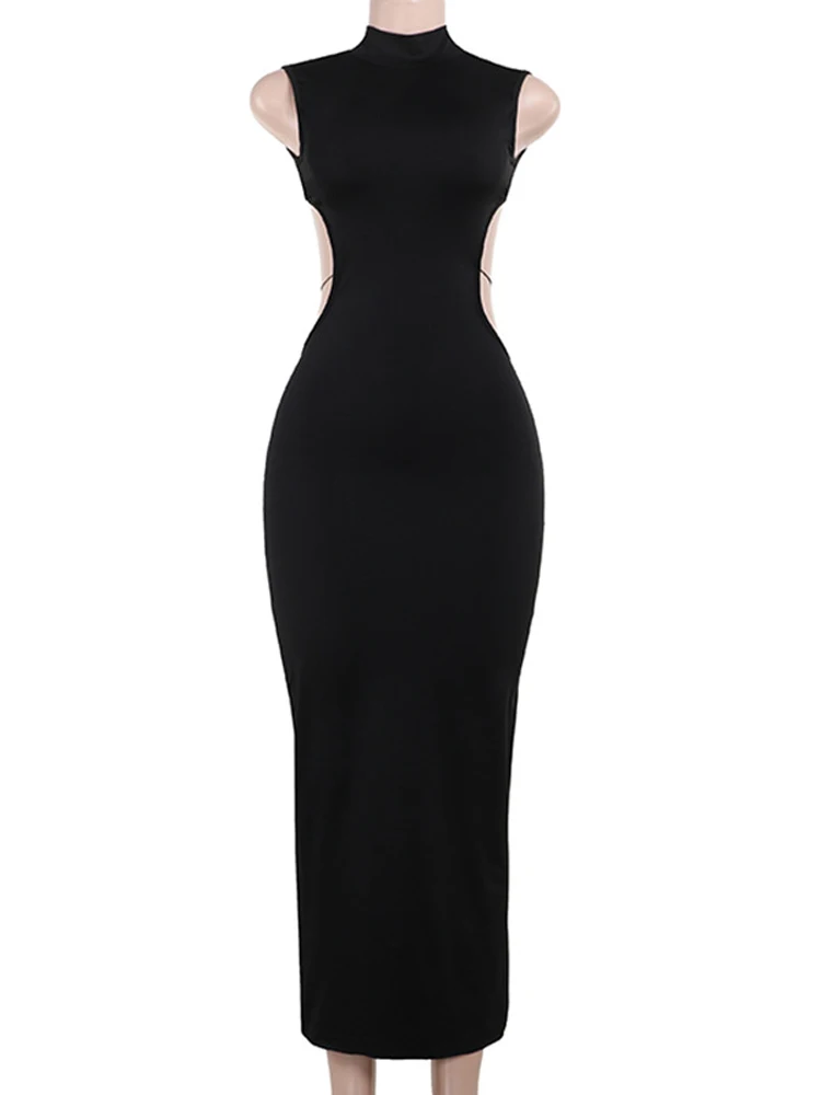 שמלת מקסי עם גב חשוף, קשירה בחזה, ללא שרוולים, מותן גבוה, צווארון גבוה, צמודה, שמלות 2026 לאירועי ערב לנשים