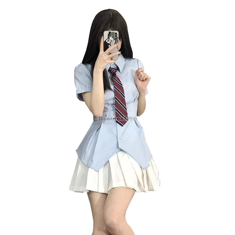2024 костюм-Униформа jk в японском и корейском школьном стиле, женский летний топ с коротким рукавом и плиссированная юбка, модный костюм jk из 3 предметов, w392