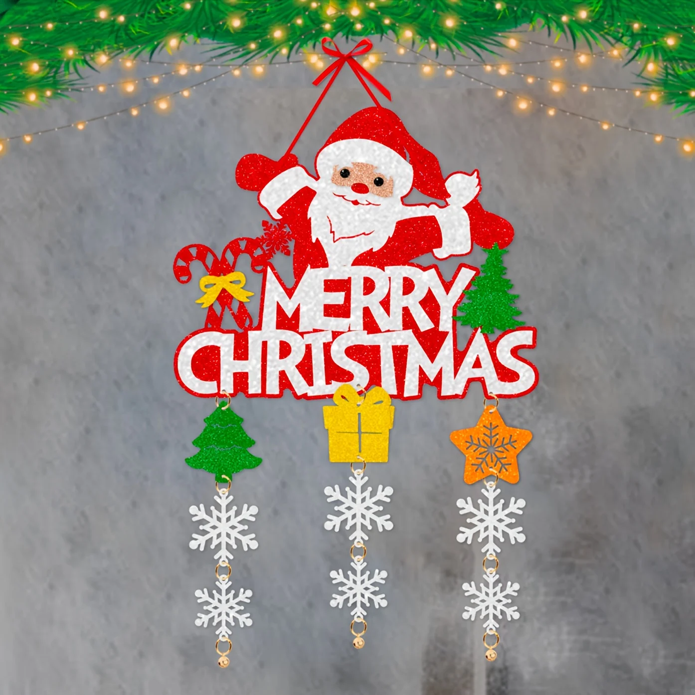 DIY Christmas Door Hanging Ornaments Santa, Snowflake &Jingle Bell Elements, for Christmas Decor