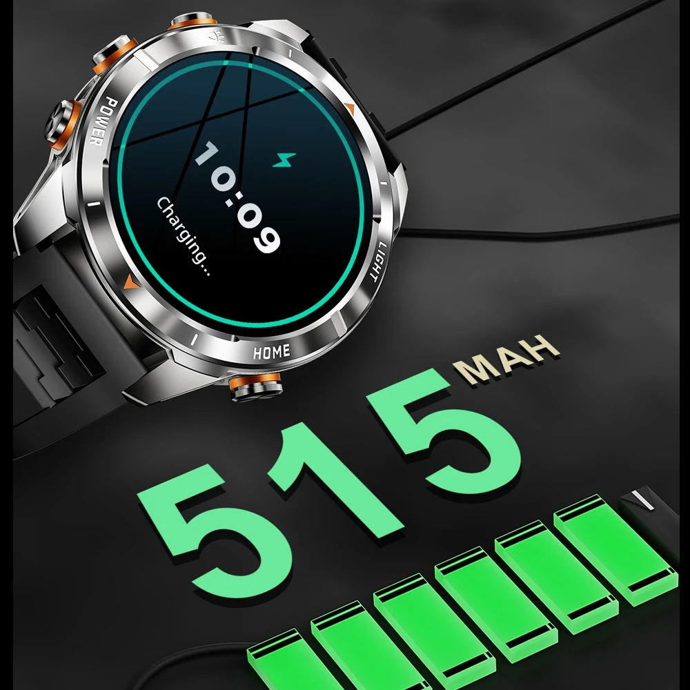 Military Smart Watch Men 10ATM Waterproof 1.46" AMOLED Screen LED Flashlight 515mAh Battery Heart Rate Sport BT Call Smartwatch