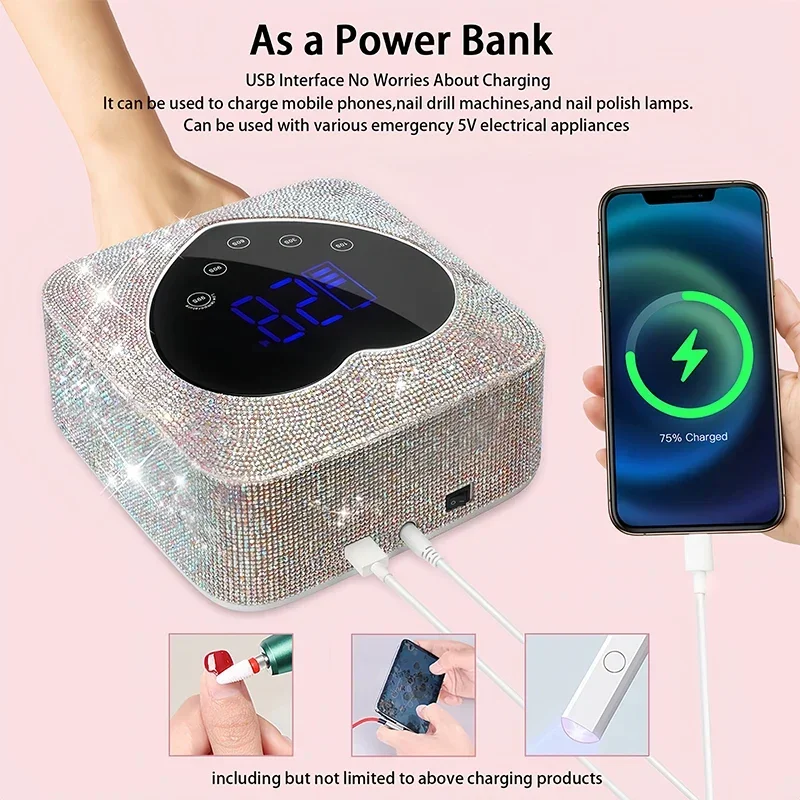 UV LED Nail Lamp 72W Rechargeable Cordless UV Light for Nails With Rhinestone Heart Shaped Manicure Pedicure Machine Nail Tools 5
