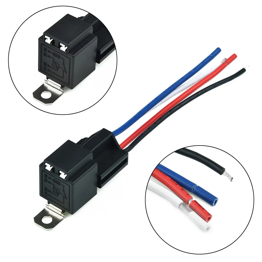 12 V 4-poliges Autorelais mit Sockel/Drähte/Sicherung, 30 A Amp, SPST, vorverdrahtete Steckdosen, wasserdichtes Autozubehör – Detail 2
