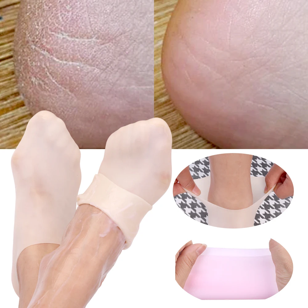 1 쌍의 실리콘 보습 발 양말 건조하고 갈라진 발을위한 발 관리 양말 스파 페디..