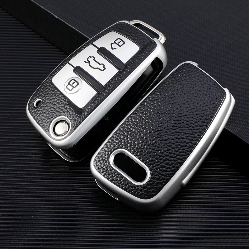 Key Case Key Case Cover Car Key Shell TPU + Leather 3 Buttons Car Key Case Cover for Audi C6 R8 A1 A3 Q3 A4 A5 Q5 A6 A7 S6 B6 B7 B8 8P 8V 8L TT RS Sline Accessories
