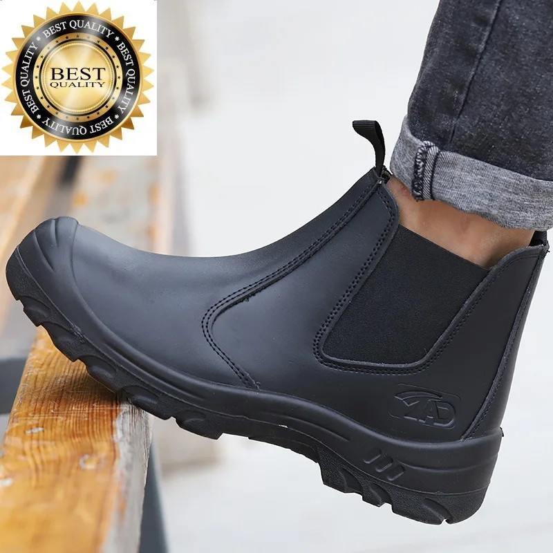 

fashion mens British steel style toe cap work safety boots genuine leather shoes worker chelsea boot security ankle botas zapato