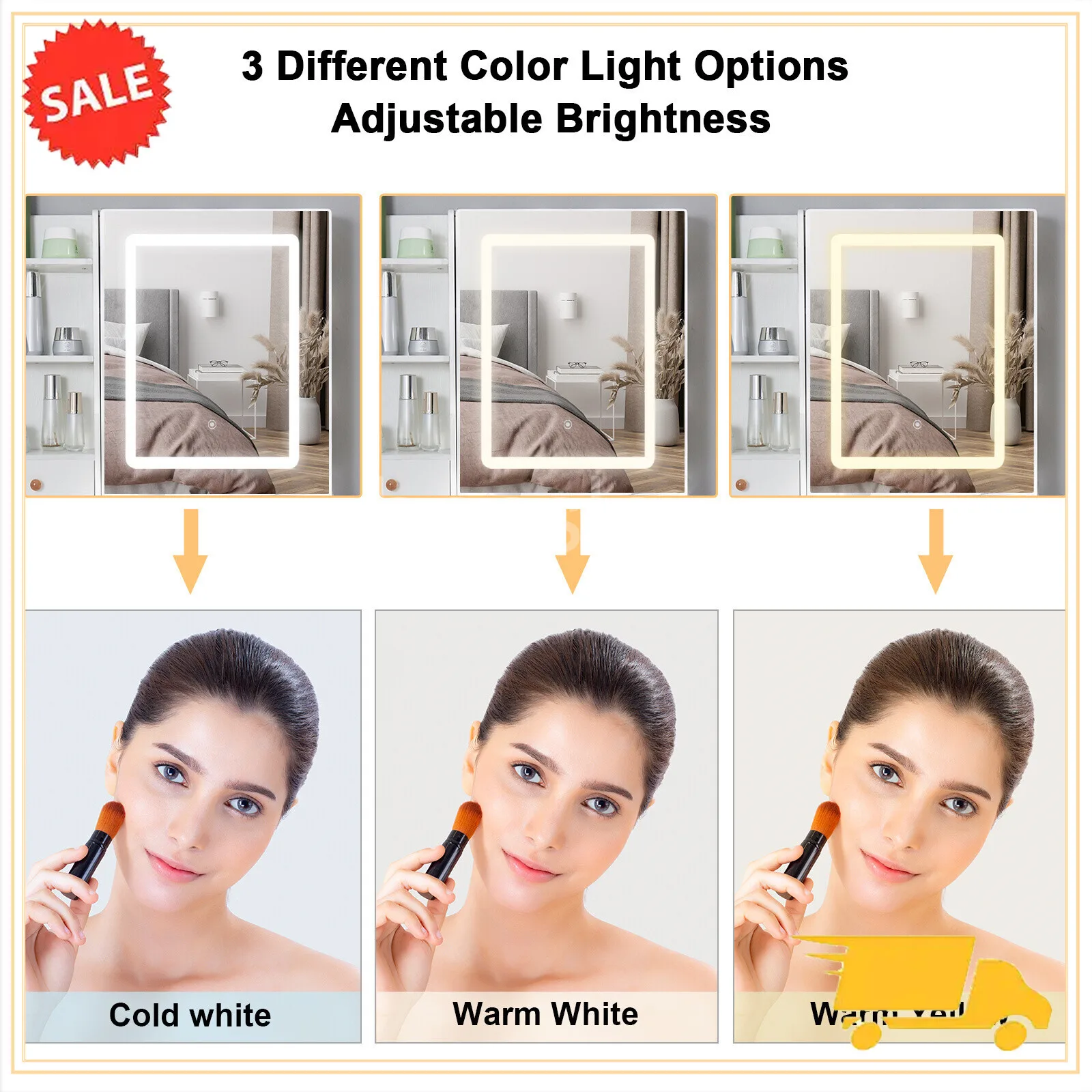 Dressing Table Mirror with Lights Stool Makeup Vanity Set Desk Organizer Dresser 4