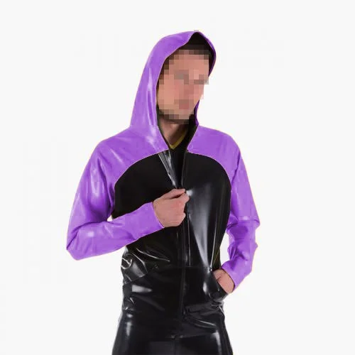 

Fetish Latex Rubber Hooded Coat Handmade Gummi Zipper Top Sport Clubwear