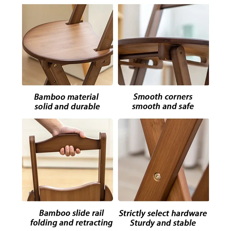 Bamboo Dining Chairs Foldable Folding High Dining Table Chairs Living Room Backrest Chair Home Bar Nordic Modern Furniture