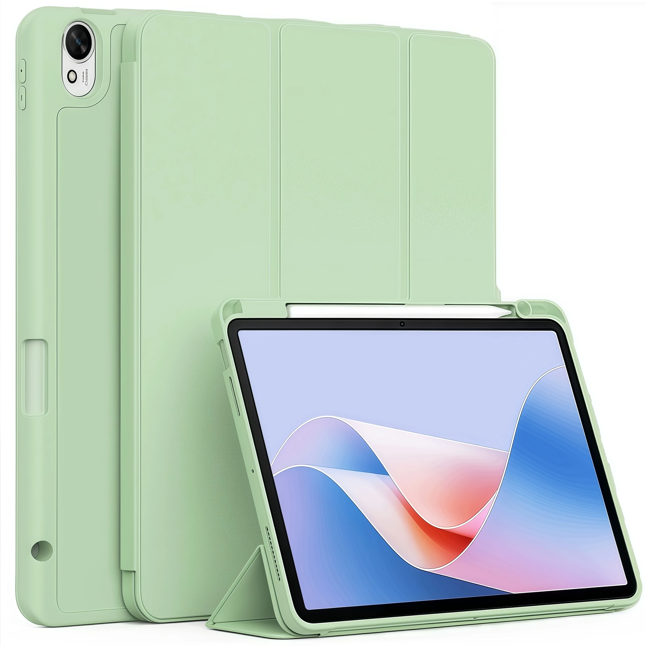 Stylish Trifold Stand Tablet Case with Pencil Holder, TPU Cover
