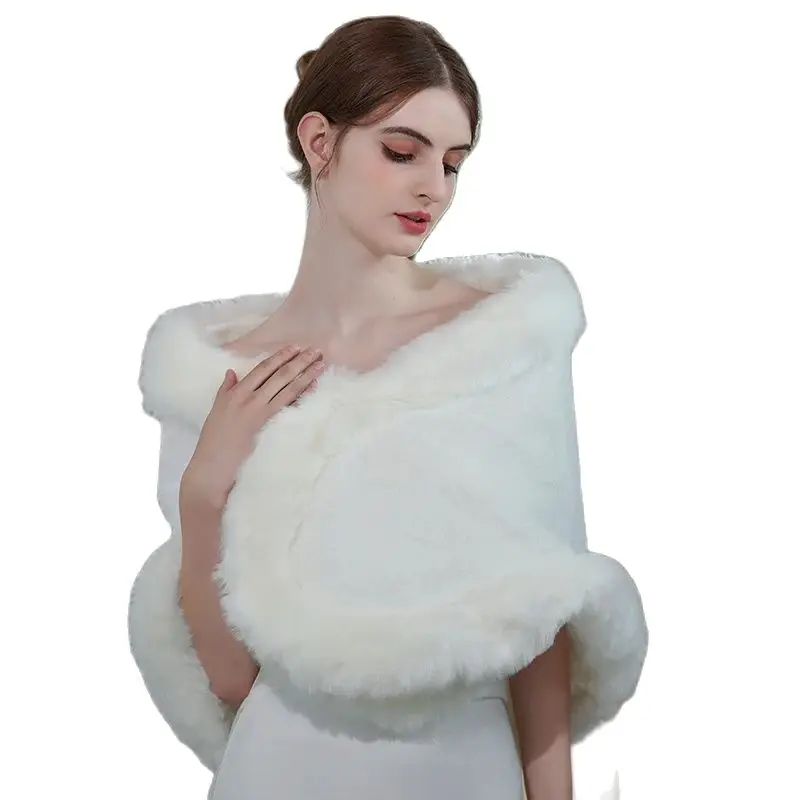 

White Wedding Wrap Bridal Shawls Stole Faux Fur Capes Party Dress Shrug Winter Cloak Marriag Accessories Elegant Queen For Women