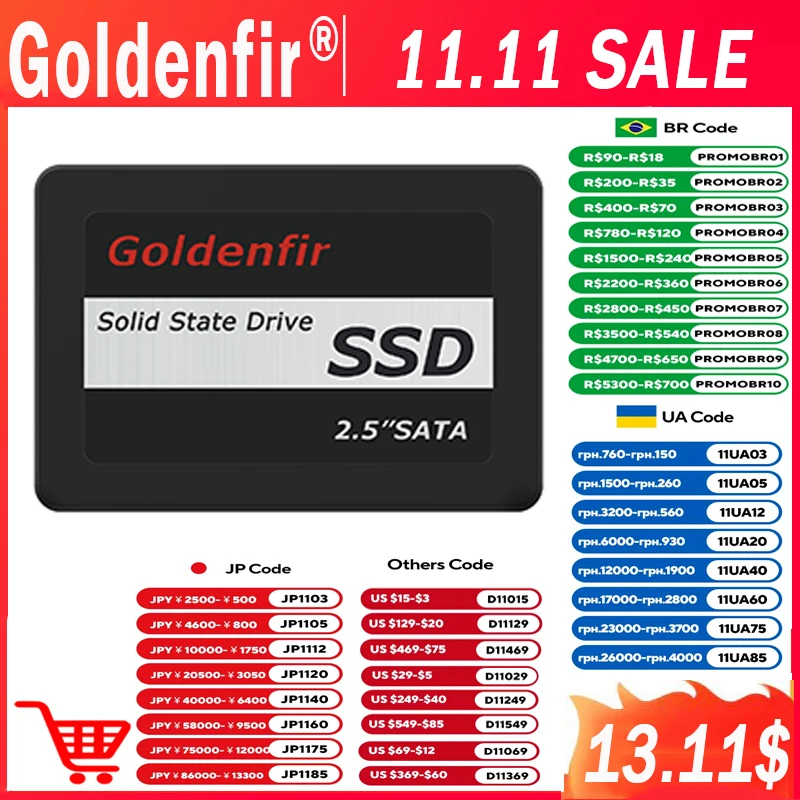 Goldenfir SSD 500GB 960GB 2TB SATA Unidade de estado sólido SATA3