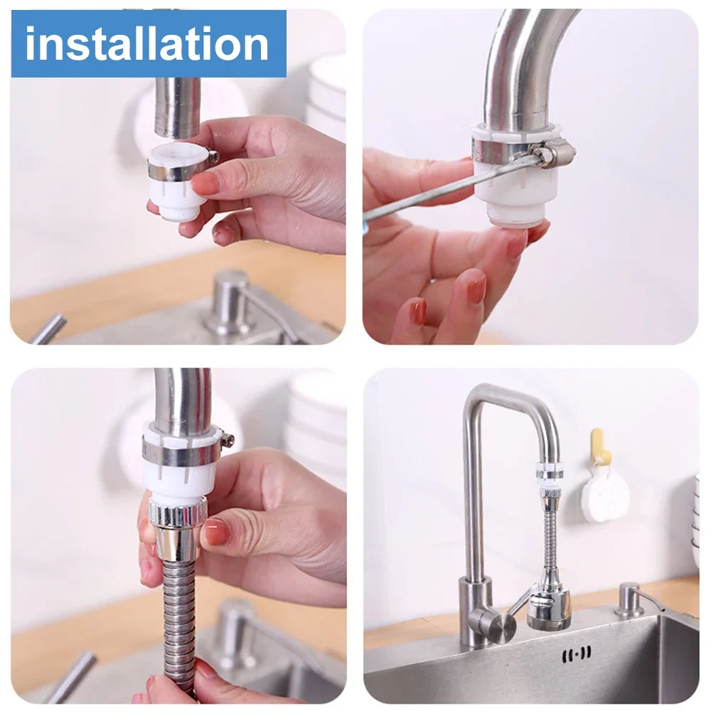 Kitchen Stainless Steel Faucet Sprinkler Water-saving Device Lengthening Rotating Splash Proof Sprinkler Spray Extender Bubbler 6