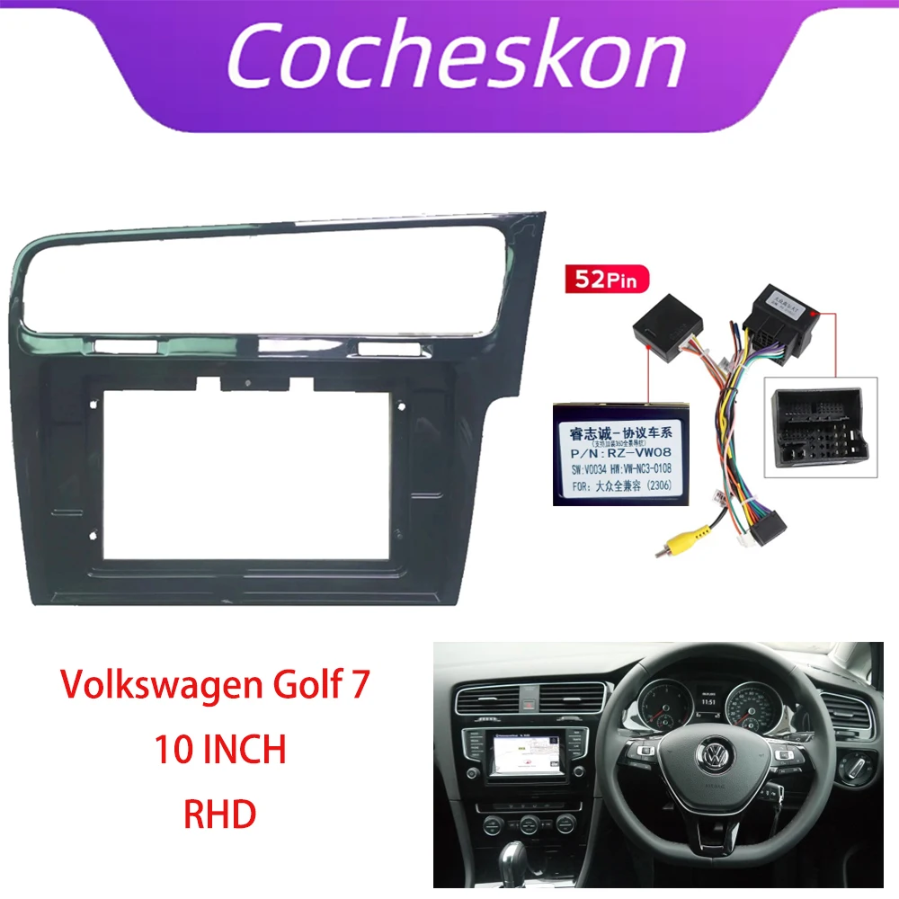 

10 Inch Car Radio Installation DVD GPS Mp5 Player Fascia Panel Frame for Volkswagen VW Golf 7 RHD Dash Mount Kit Canbus Cable