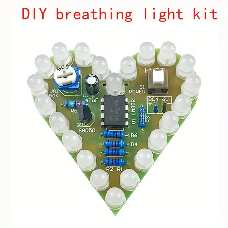 DIY 하트 모양 호흡 램프 키트 빨간색 흰색 파란색 녹색 호흡 빛 전자 키트 사랑 모양 전자 키트 용접 키트