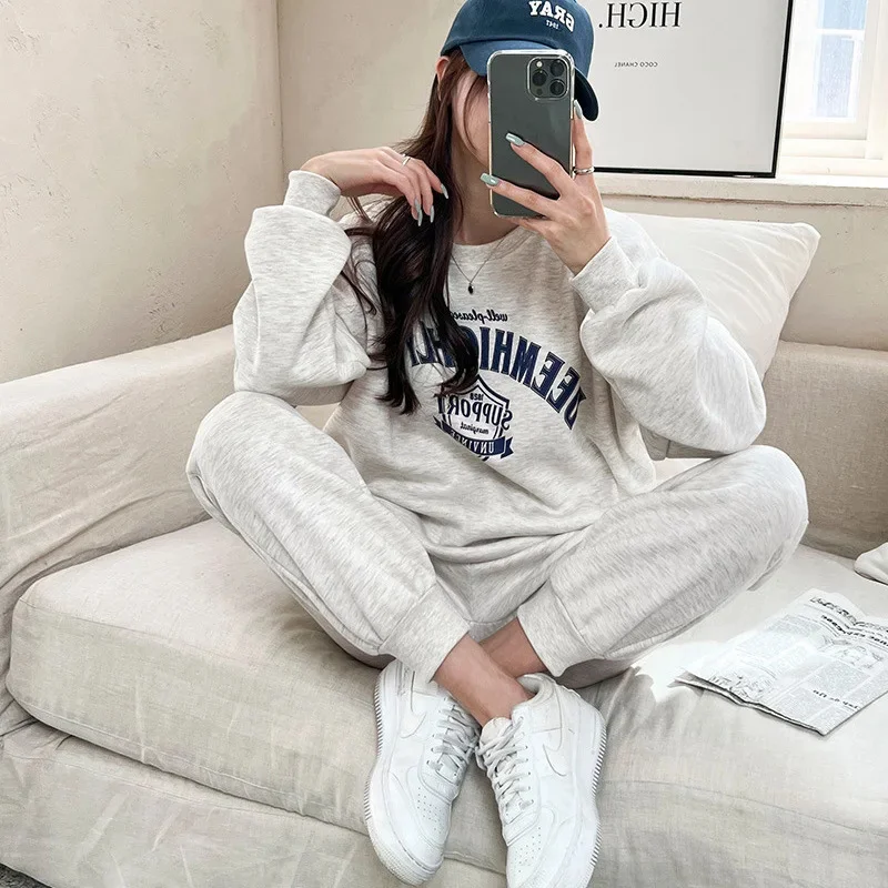 

American 2 Piece Sets Womens Tracksuit Outfits Autumn Women Streetwear Letter Sweatshirt And Pants Two Piece Suit Oversized Set