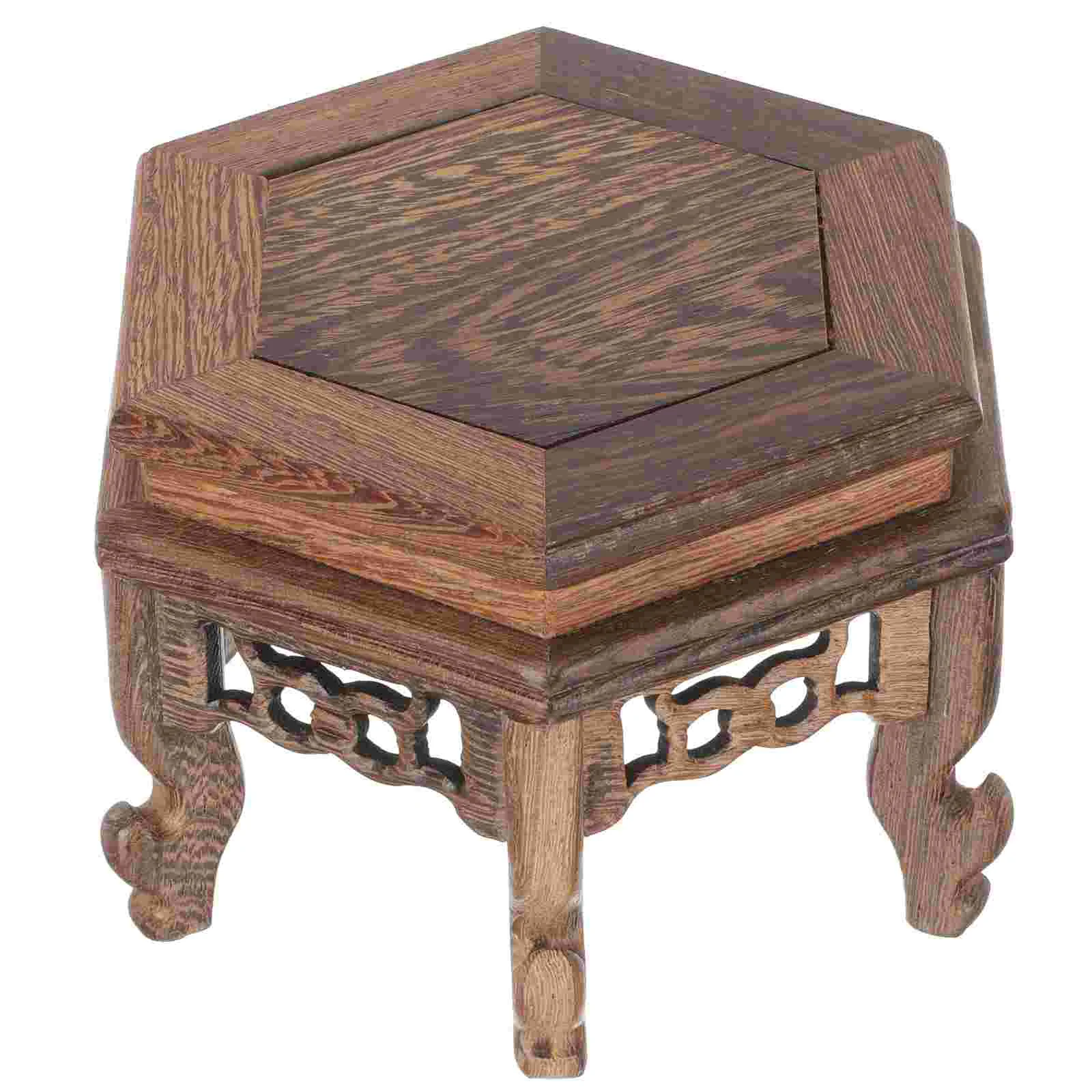 

Chicken Wing Wood Hexagonal Table Vase Base Indoor Plants Stand Bonsai Holder Vintage Tea Pot Display Wooden