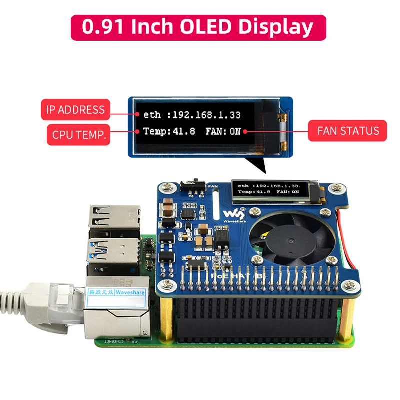 SeenGreat voor Raspberry Pi 5 POE HAT met OLED-display en Cooling Fan Power Over Ethernet HAT voor Pi 5 Past Raspberry Pi 5 Officiële Case