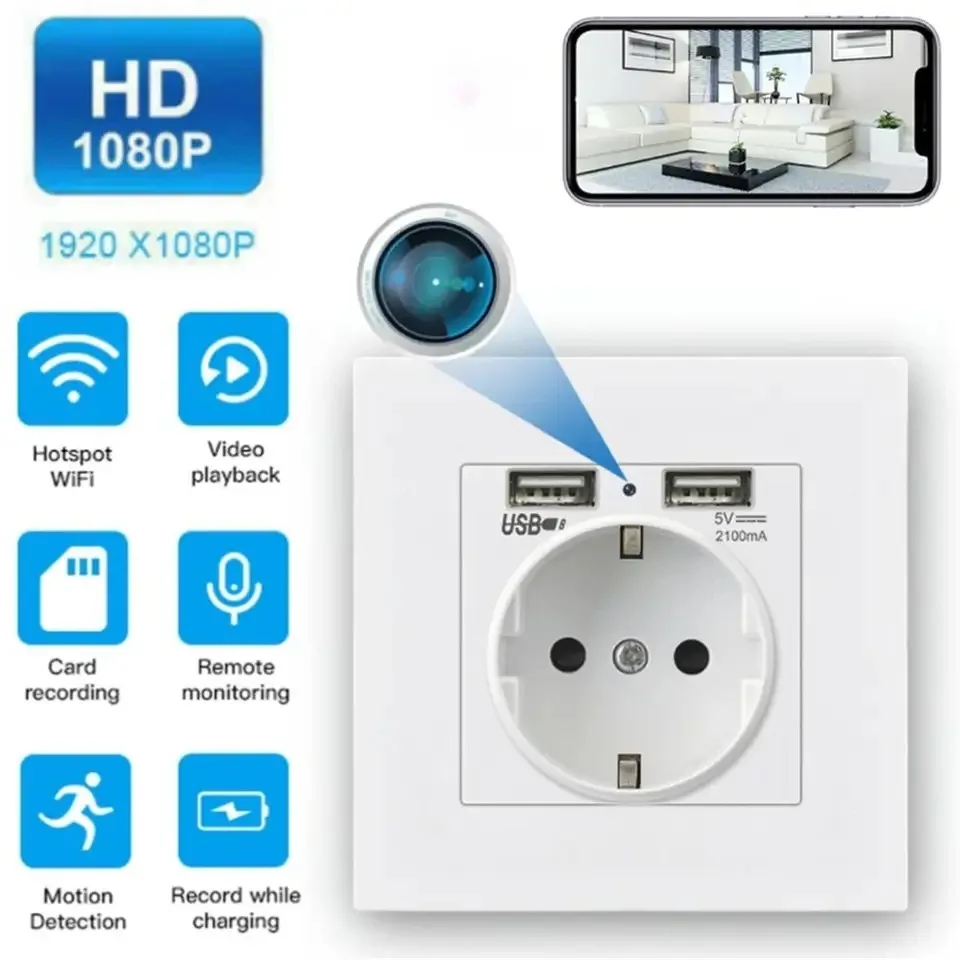 Wifi HD 1080P Wall Socket Mini Camera Home Security protection