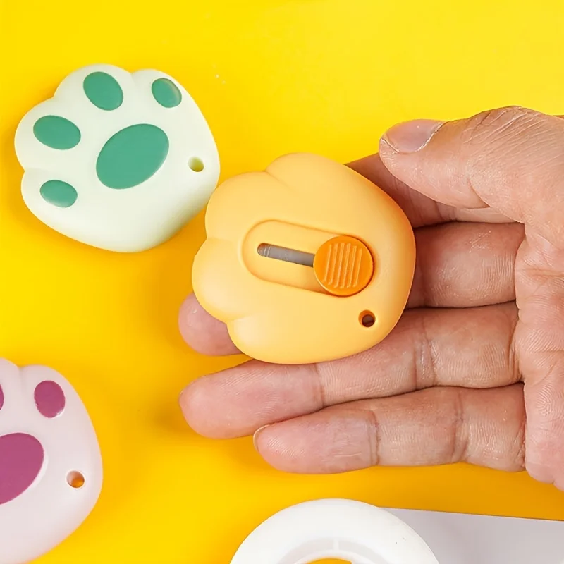 1/2개 귀여운 고양이 발 모양 아트 나이프 - 스프링이 있는 접이식 종이 커터, 사무실, 학교, 프로젝트용 금속 디자인 펜 나이프