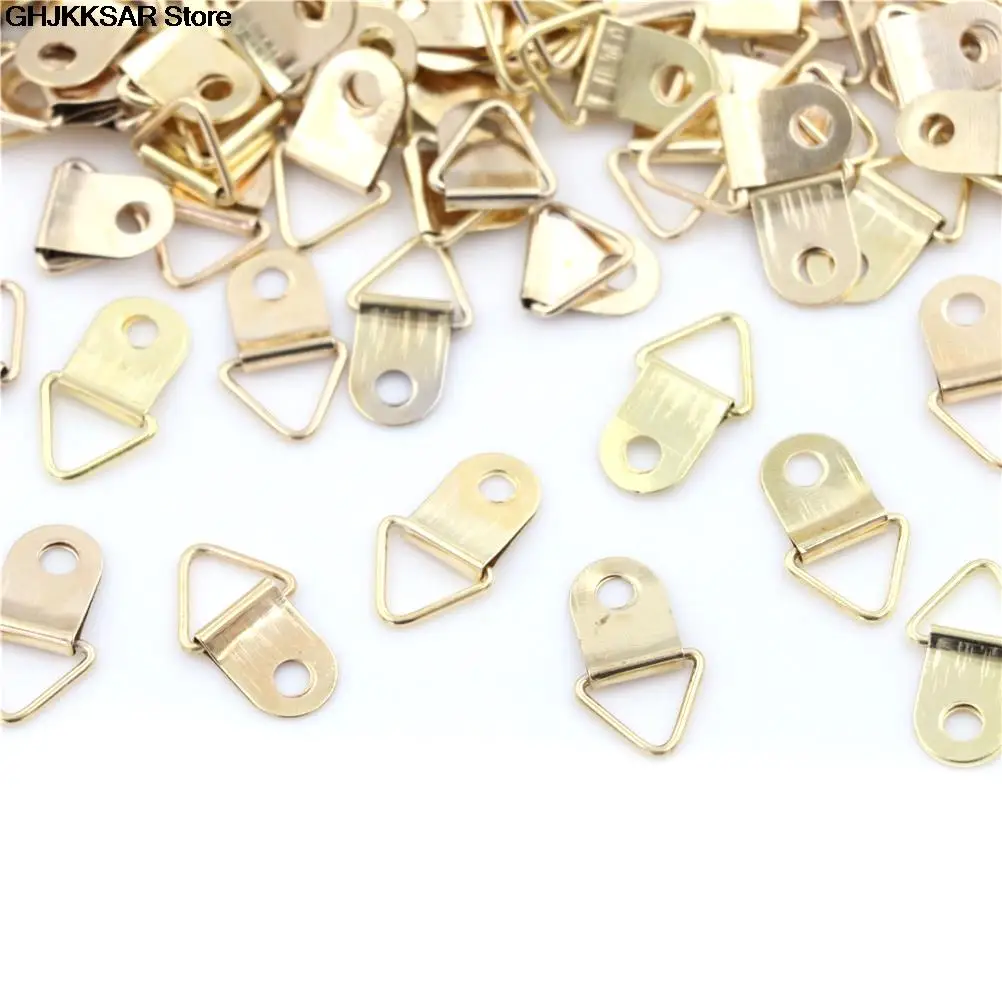 Wall Hooks Picture Frame Hangers 10/100PCS/Lot Golden Triangle D-Ring Hanging
