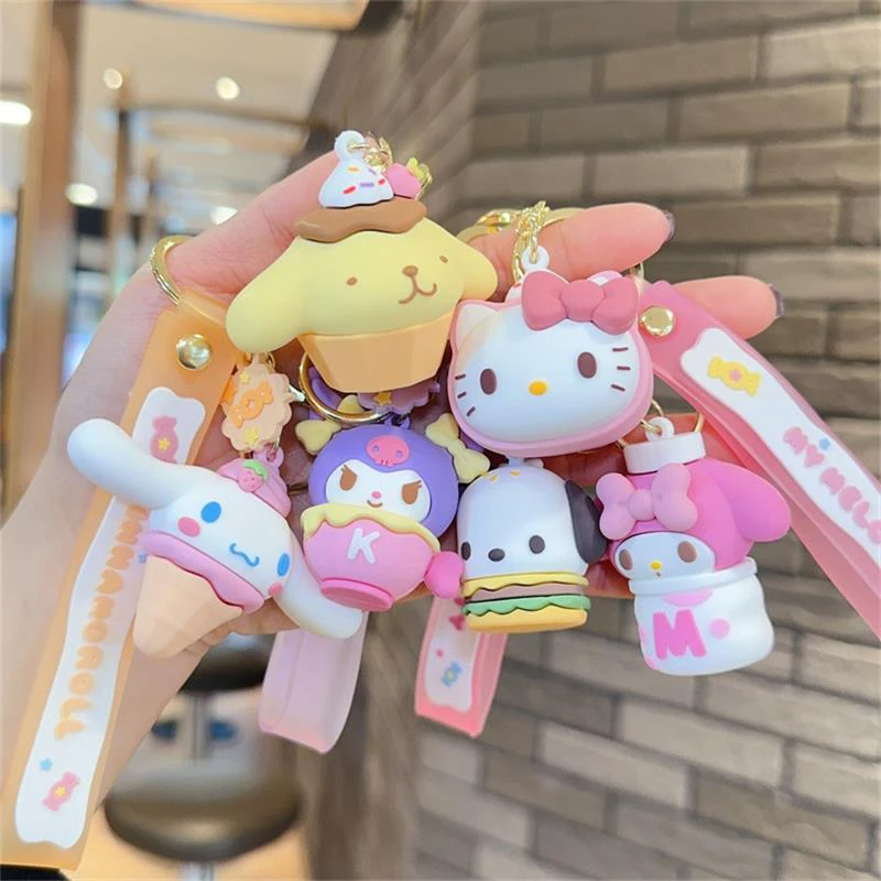 

Kawaii Sanrio брелок Kuromi Cinnamoroll Pompompurin экшн-Модель Кукла Мелодия Hello Kitty автомобильный брелок Подвеска очаровательный подарок
