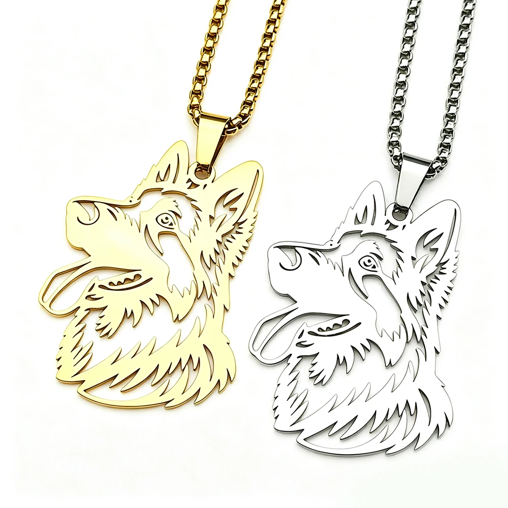Schöne Deutscher Schäferhund Anhänger Halskette für Frauen Männer Edelstahl Silber Farbe Punk Haustier Welpen Kette Schmuck Geschenke