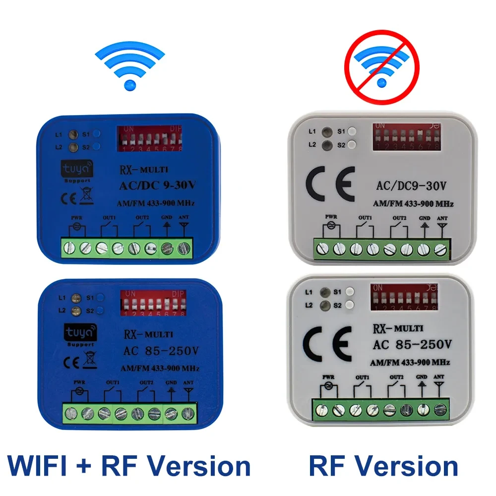 garage door remote control Universal RX Multi WIFI Garage Door Remote Control Receiver 2CH Controller Smart Switch 433 868 MHz Tuya Frequency 300-900MHz