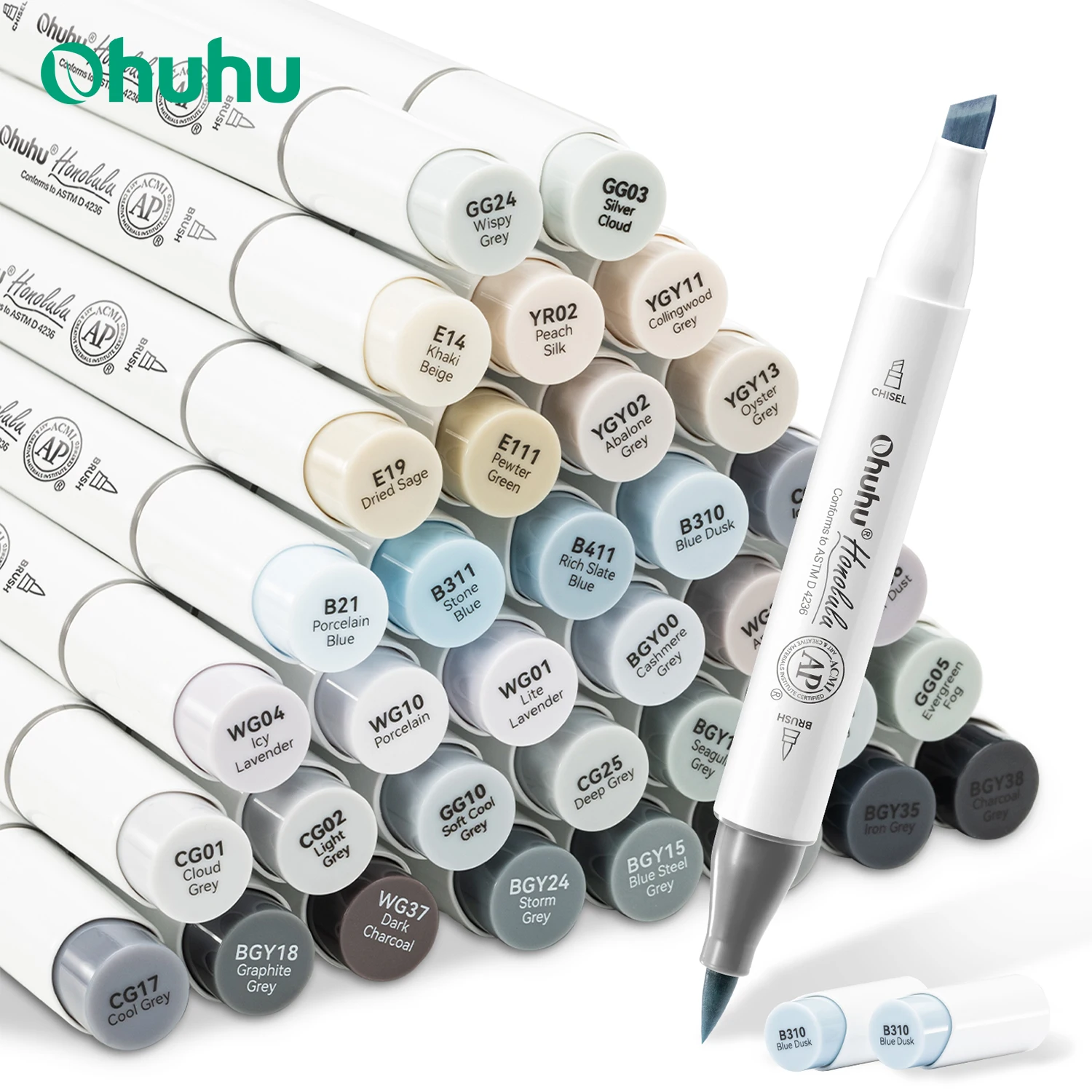 Ohuhu Honolulu 36 Gray Colors Marker Pen Set Alcohol Art Markers - Main Image
