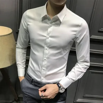 Abbigliamento da uomo d'affari Top tinta unita con stampa Camicia e camicetta da uomo bianca a maniche lunghe Elegante design in seta hipster Marca economica I