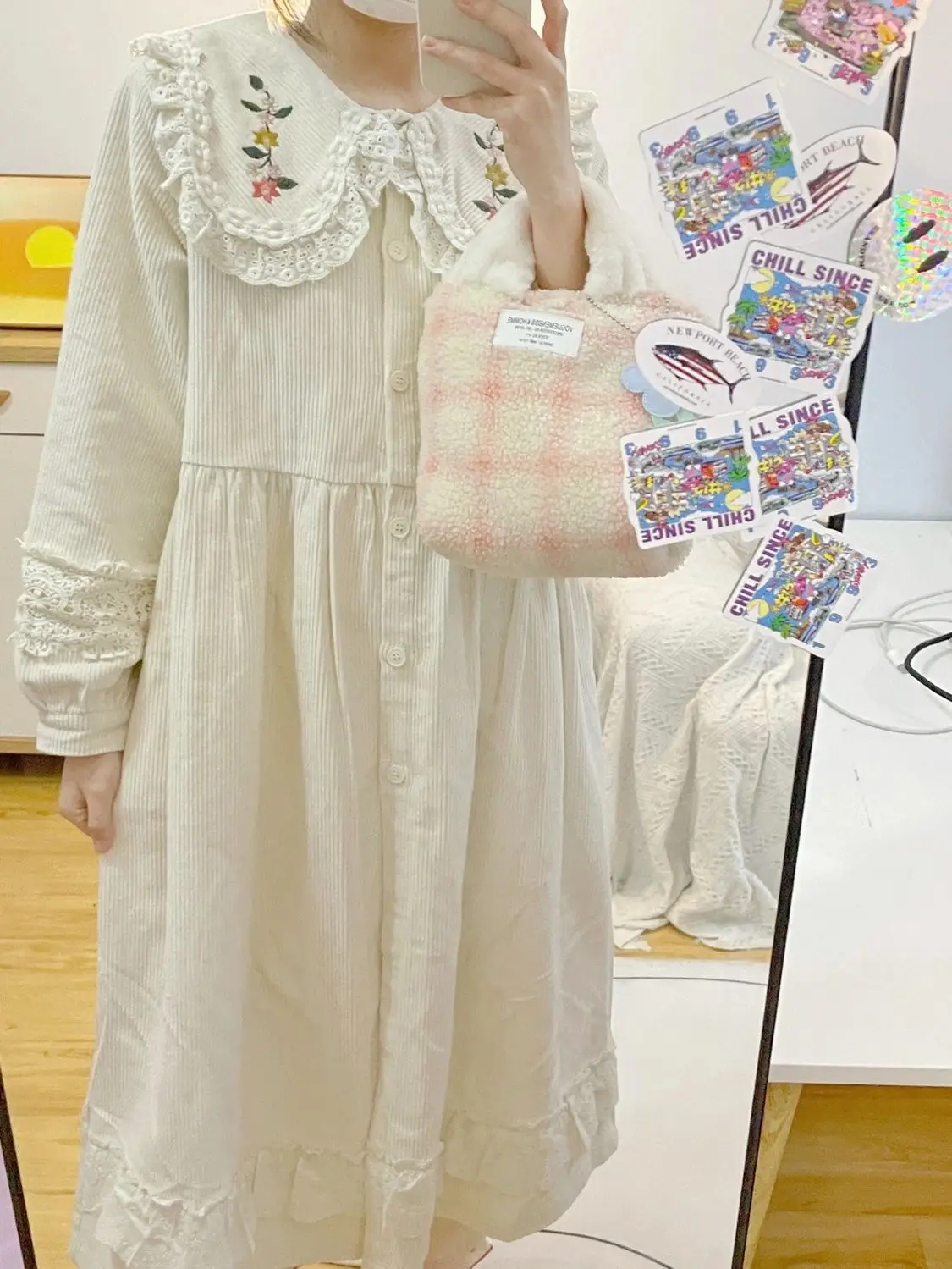 

Plus Size 6XL 150KG Spring High Waist Dress Beige Color Women Ladies Sweet Collar Dresses Vintage Floral Dresses