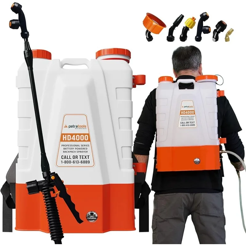 

PetraTools 4 Gallon Battery Powered Backpack Sprayer (HD4000) – Extended Spray Time Long- Backpack Sprayer Battery Powered