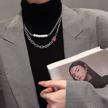 

Korean version of the fashion personality double-layer pink love necklace feminine temperament exquisite collarbone chain